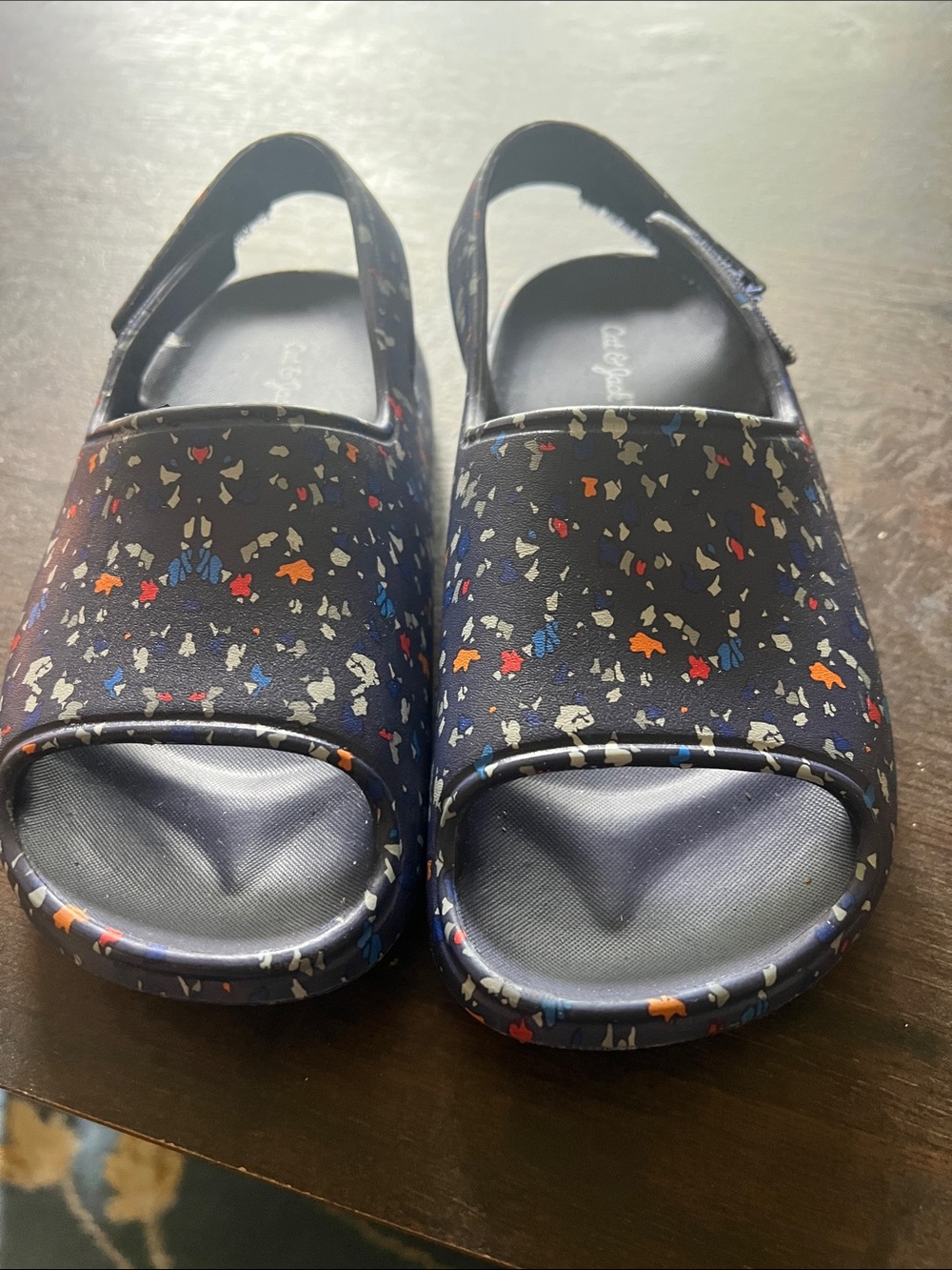 Kids Navy Confetti Pattern Slingback Sandals